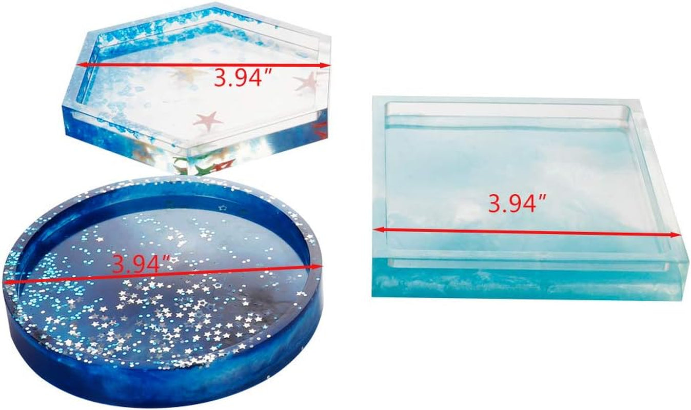 3 Pack DIY Coaster Silicone Mold, Include Round, Square, Hexagon, Molds for Casting with Resin, Cement