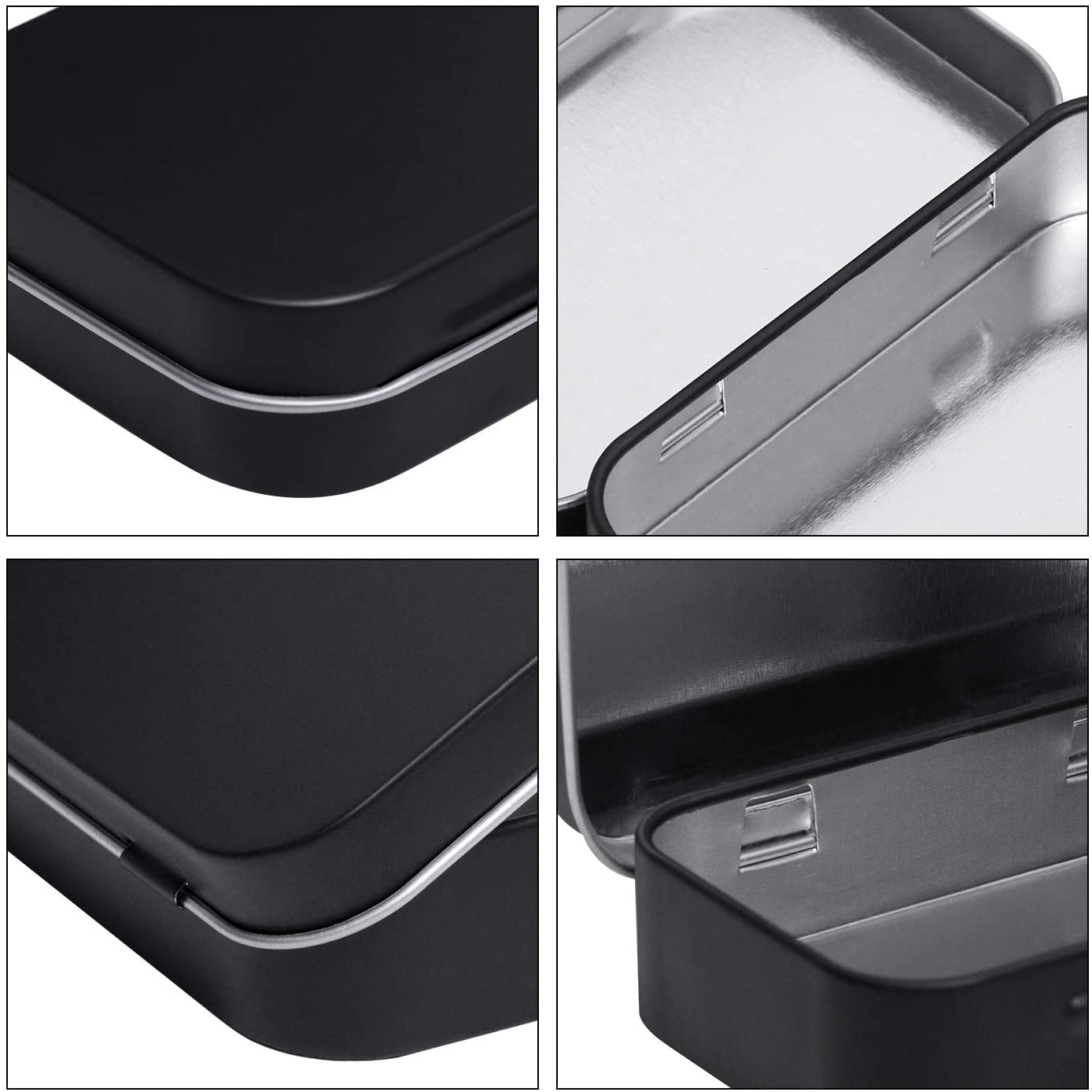 Metal Rectangular Hinged Tins - Pack of 40 Matte Black Mini Portable Box Containers Small Empty Storage Tins with Lids Home Organizer Kit for Storage Drawing Pin Jewelry Crafts