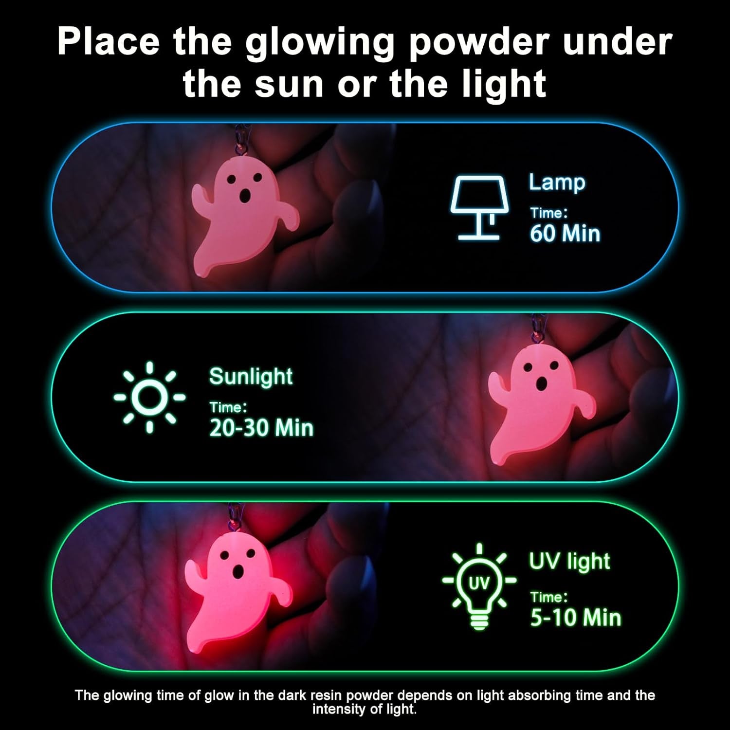 12 Colors Glow in the Dark Pigment Powder - 20G/0.7Oz Each Bottle Epoxy Resin Luminous Pigments Long Lasting for Slime, Nails, Acrylic Paint, Halloween Decoration,Art,Crafts
