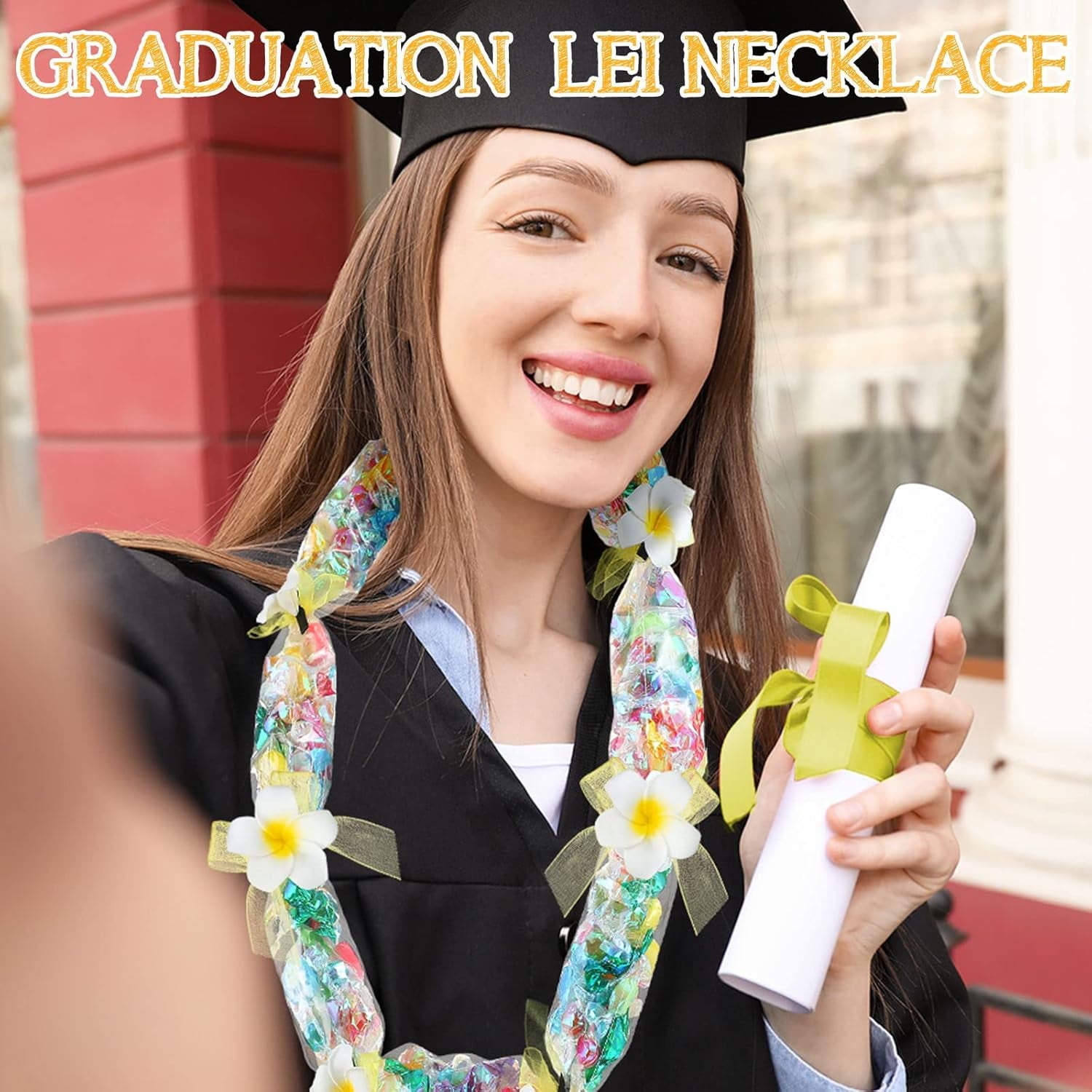 24 Set Graduation Candy Lei Making Kit Class of 2024 Hawaiian Lei Candy Lei Tubing Lei Bags Congrats Grad Lei Long Lei Ribbons Candy Dessert Filler for Party Graduate (Net Flower Style)