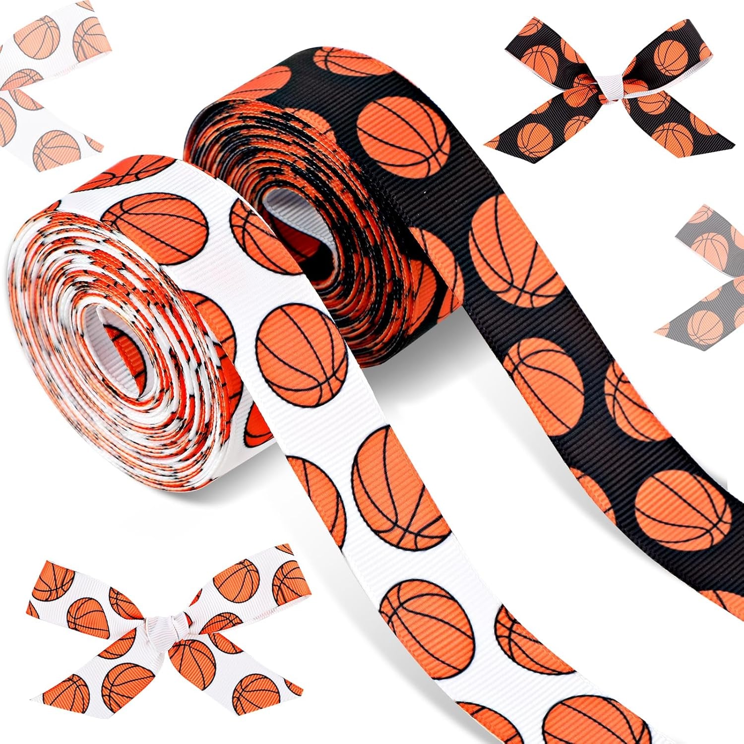 2 Rolls 10 Yards Basketball Ribbon, Basketball Grosgrain Ribbon Cheer Ribbon Pattern Wrapping Ribbon Softball Ribbon for Crafts Cheer Bows Team Uniform Sewing and More