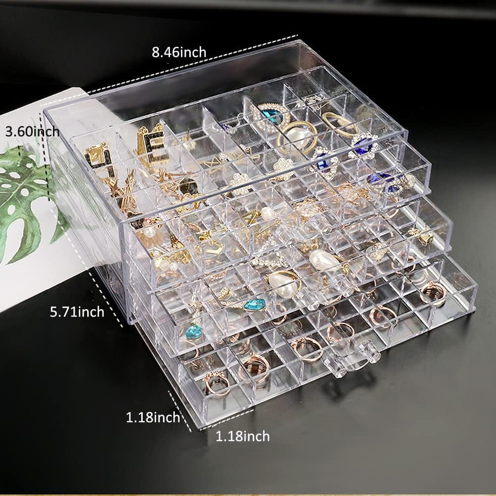 Compartment Storage Box 72 Grids Acrylic Organizer Box with 3 Drawers Storage Containers Transparent Organizer Box for Crafts Art Supply Painting Nail Tip Bead Earring Ring (Clear)