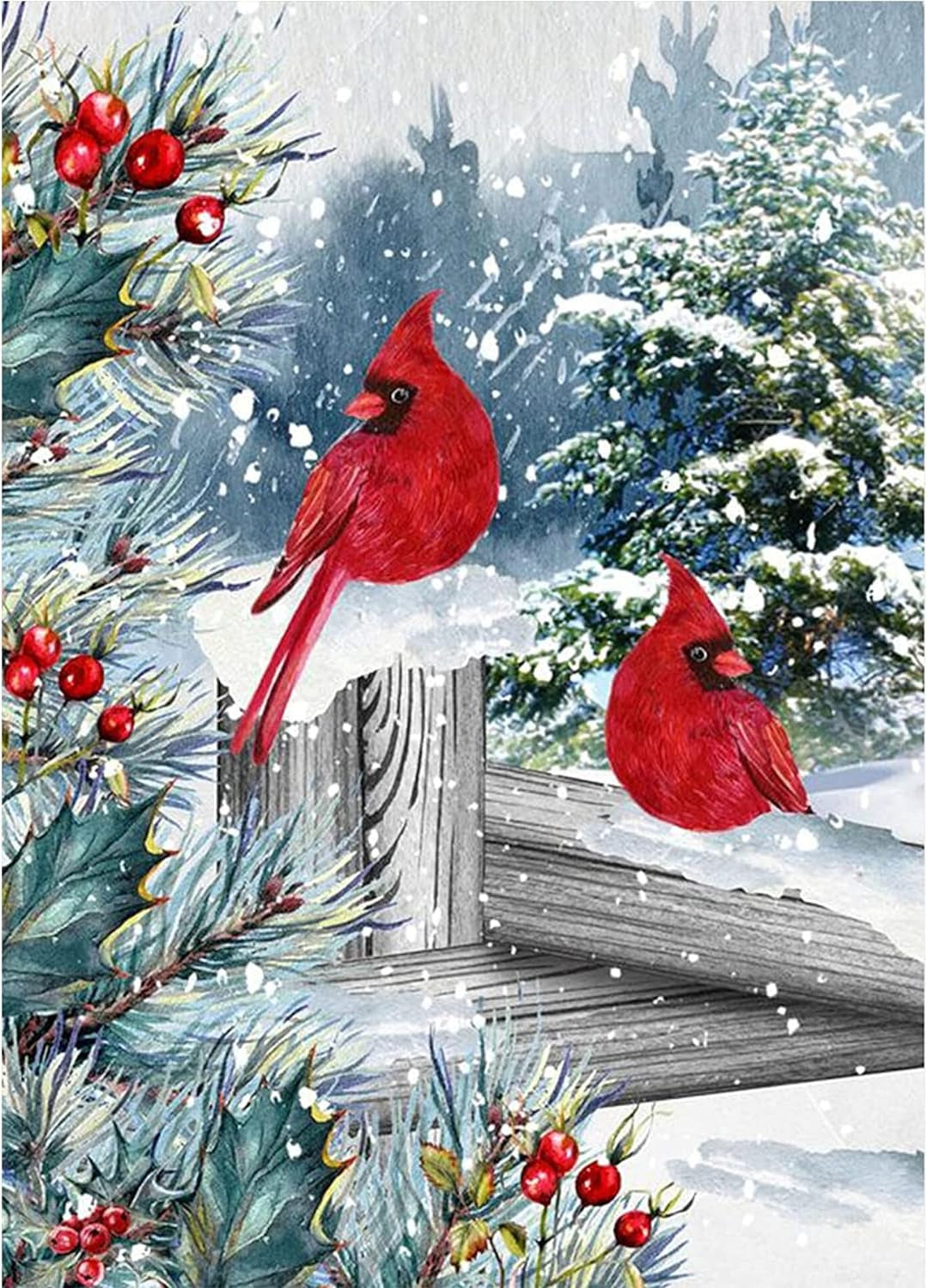 Winter Cardinals Christmas Diamond Art Painting Kits for Adults - Full Drill Diamond Art Paintings for Beginners, round 5D Paint with Diamonds Gem Art Painting Kits DIY Adult Crafts 12X16Inch