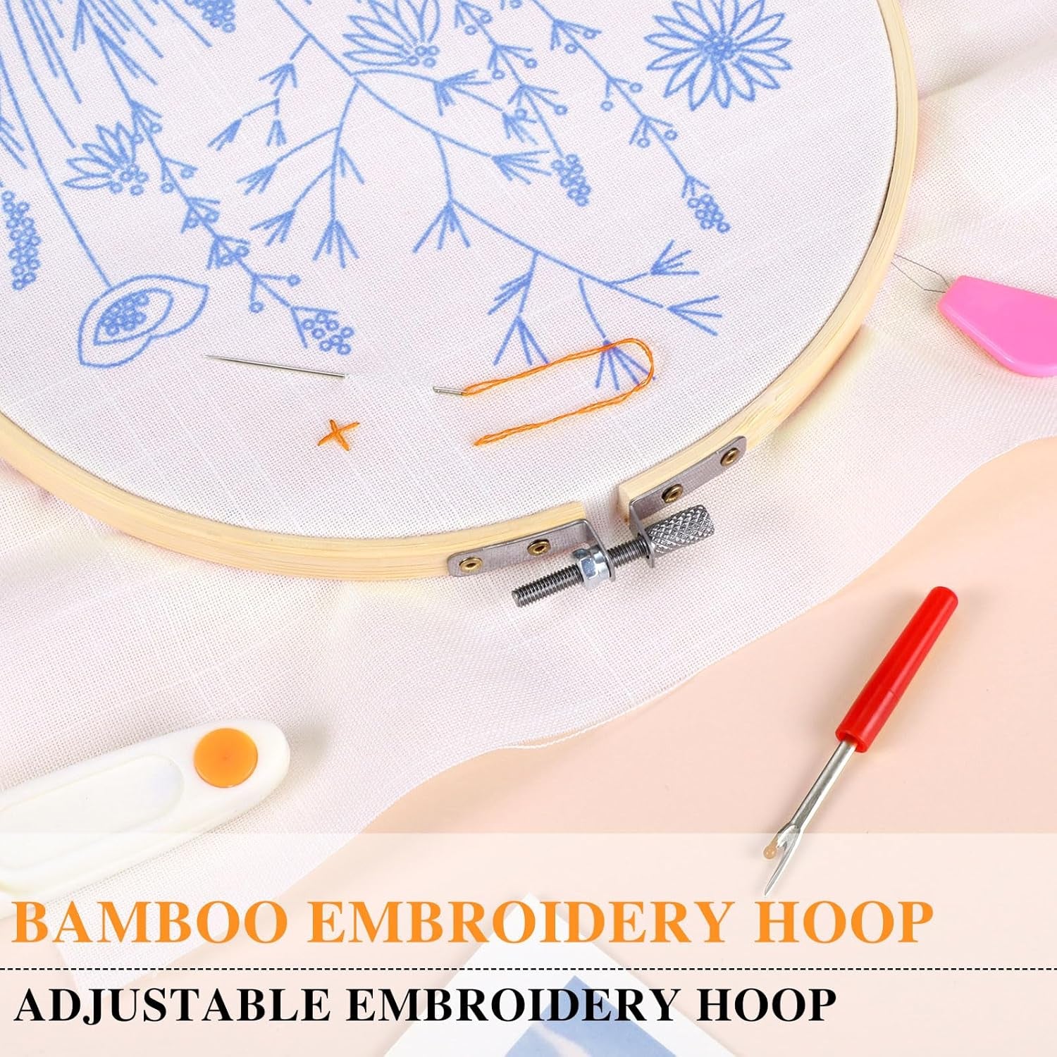 4 Pack Flower Embroidery Kit for Beginners with Pattern and Instructions, Cross Stitch Kits Include 2 Wooden Embroidery Hoops Color Threads Needlepoint Kit for Adults