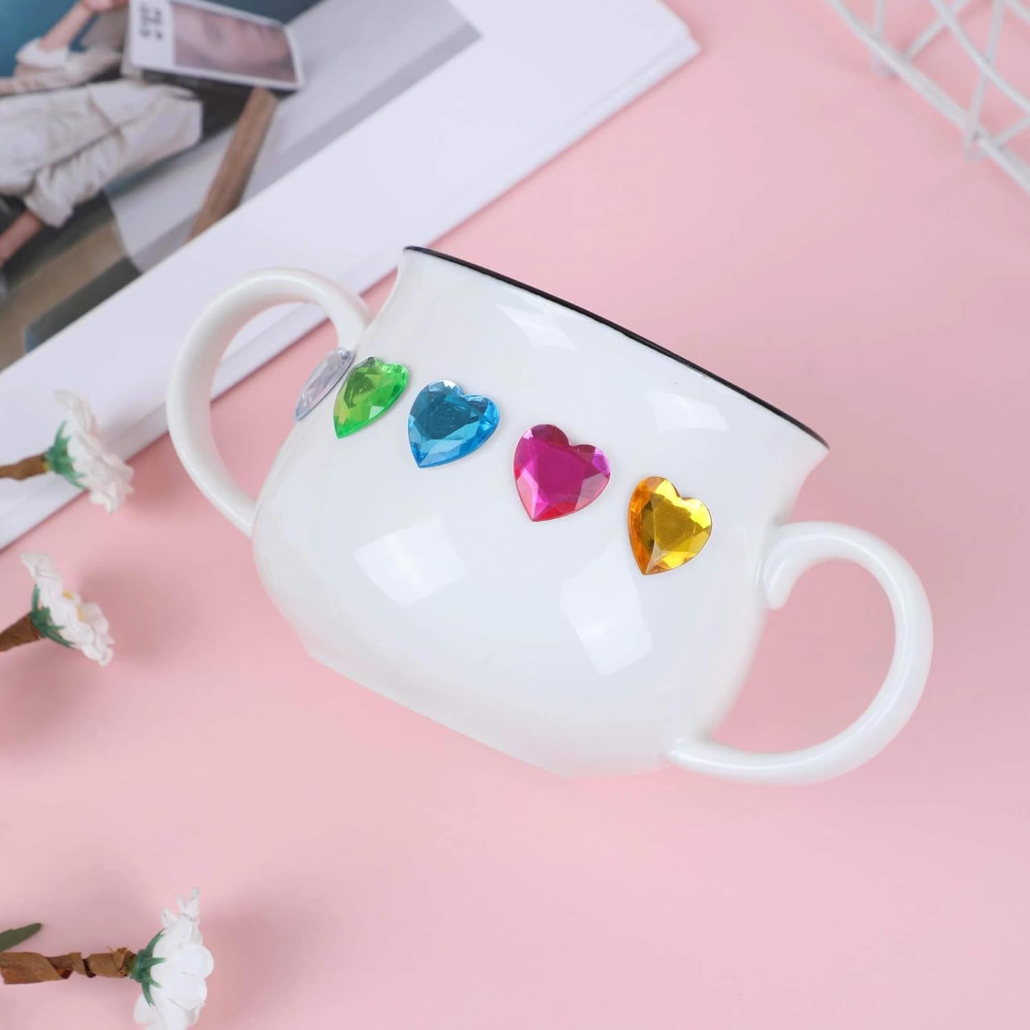 Heart Stickers Gem Stickers, 1190PCS Pink Self-Adhesive Blinger Hair Gems, Rhinestones for Nail Face, Decorative Stickers for Valentine&#39;S Day, Wedding, Craft