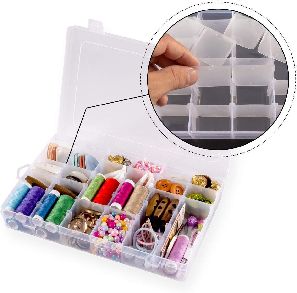 Plastic Organizer Container Box 36 Compartments Jewelry Storage Box with Adjustable Dividers (1 Pack)