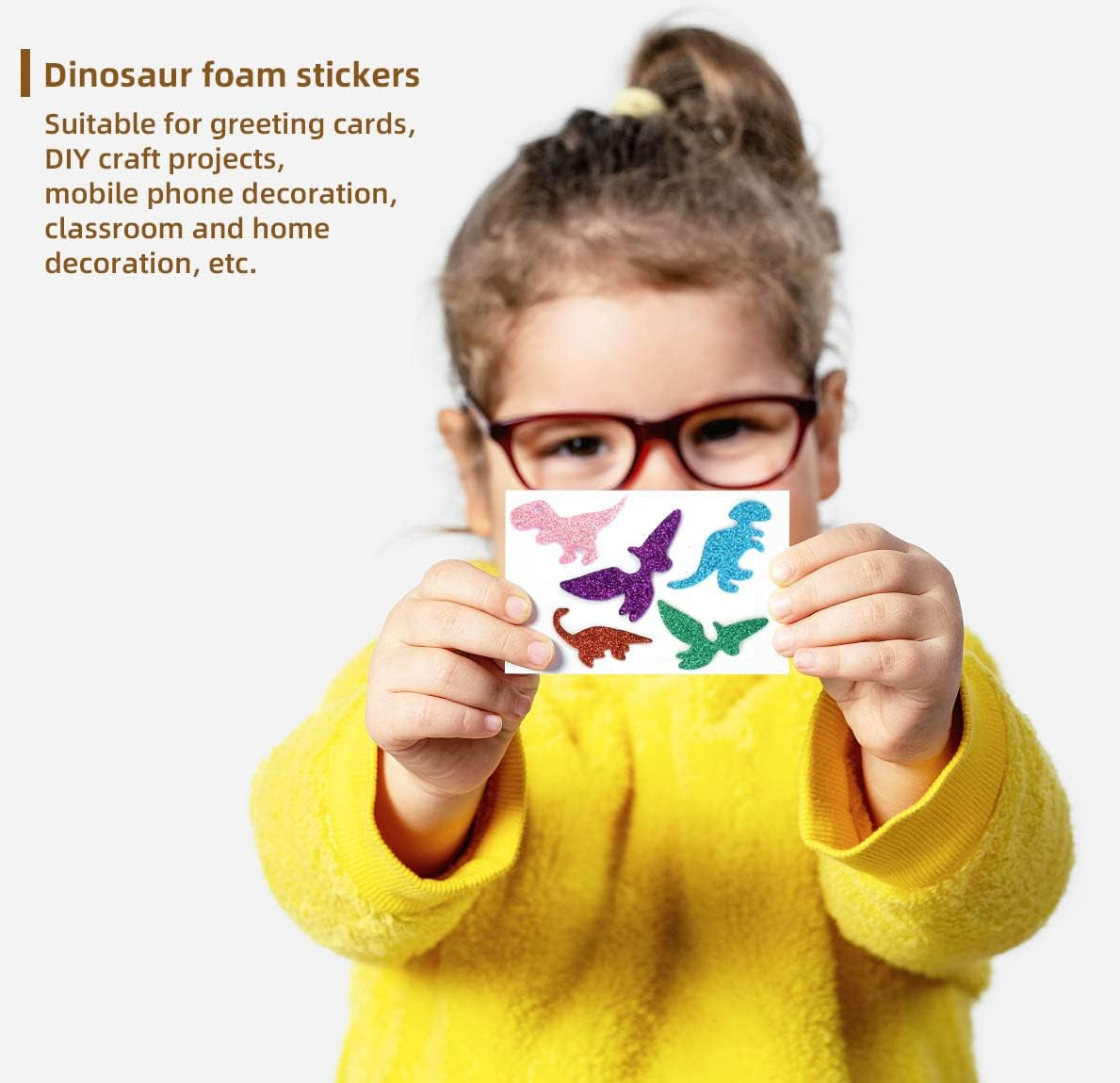 160 Pieces Glitter Dinosaur Foam Stickers Self Adhesive Foam Stickers for Craft DIY Self-Adhesive Dinosaur Shapes Sticker Home Party Decoration Colorful Arts Crafts Supplies (Assorted Colors)