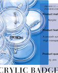 70 Pack Acrylic Design Button Badge, Clear Plastic Craft Button with Pin, Button Pin Badges Kit for DIY Craft Supplies, 2.4 Inch