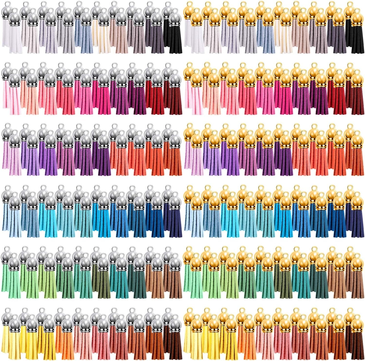 240 Pieces Keychain Tassels Bulk Leather Tassel Pendants Colorful Tassel for Keychain, Craft and DIY Projects, 60 Colors (Gold and Silver Cap)