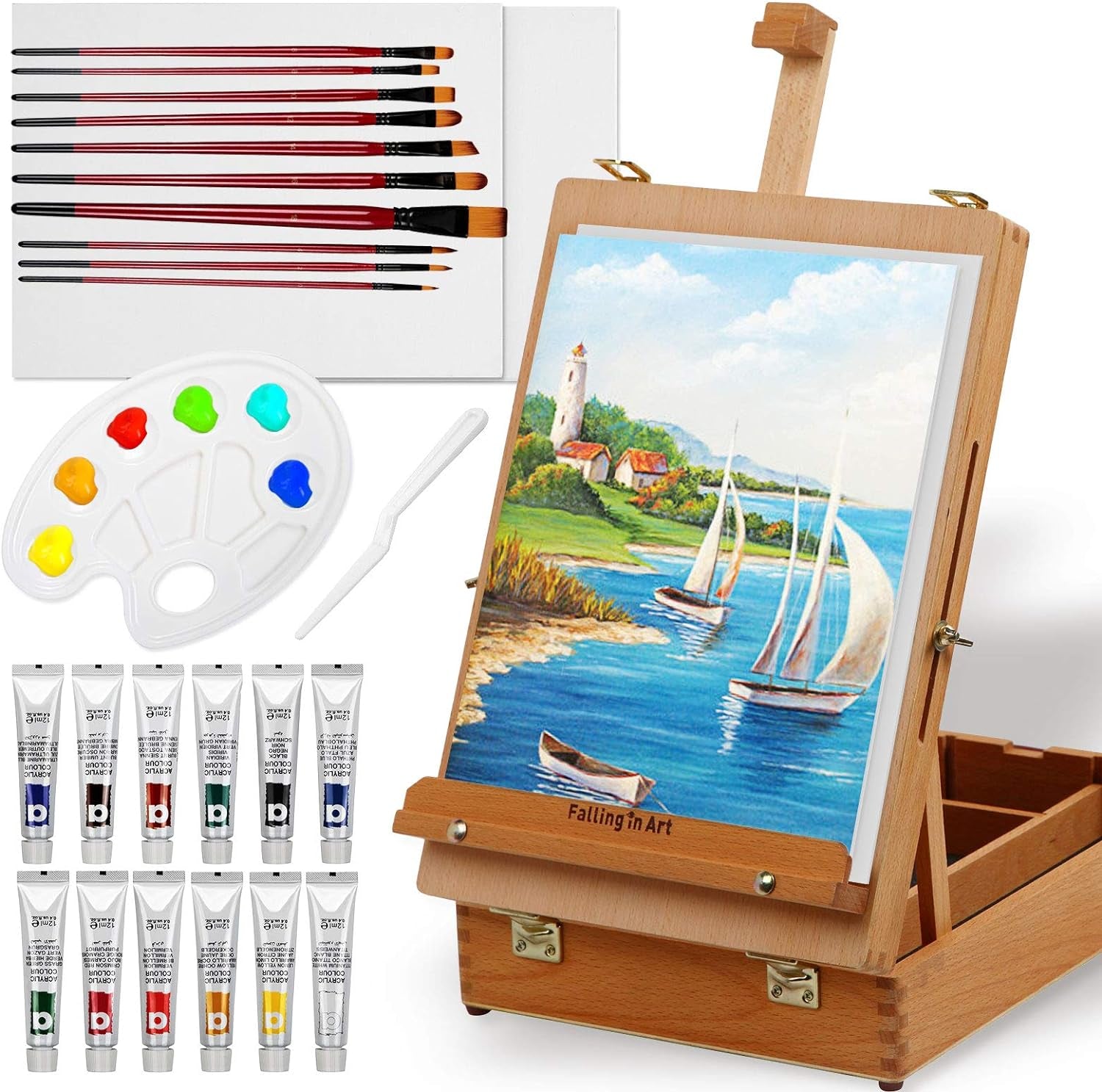 Wooden Tabletop Easel, Solid Wood Sketchbox Desktop Easel for Painting, Portable Art Drawing Easel for Beginners and Professionals