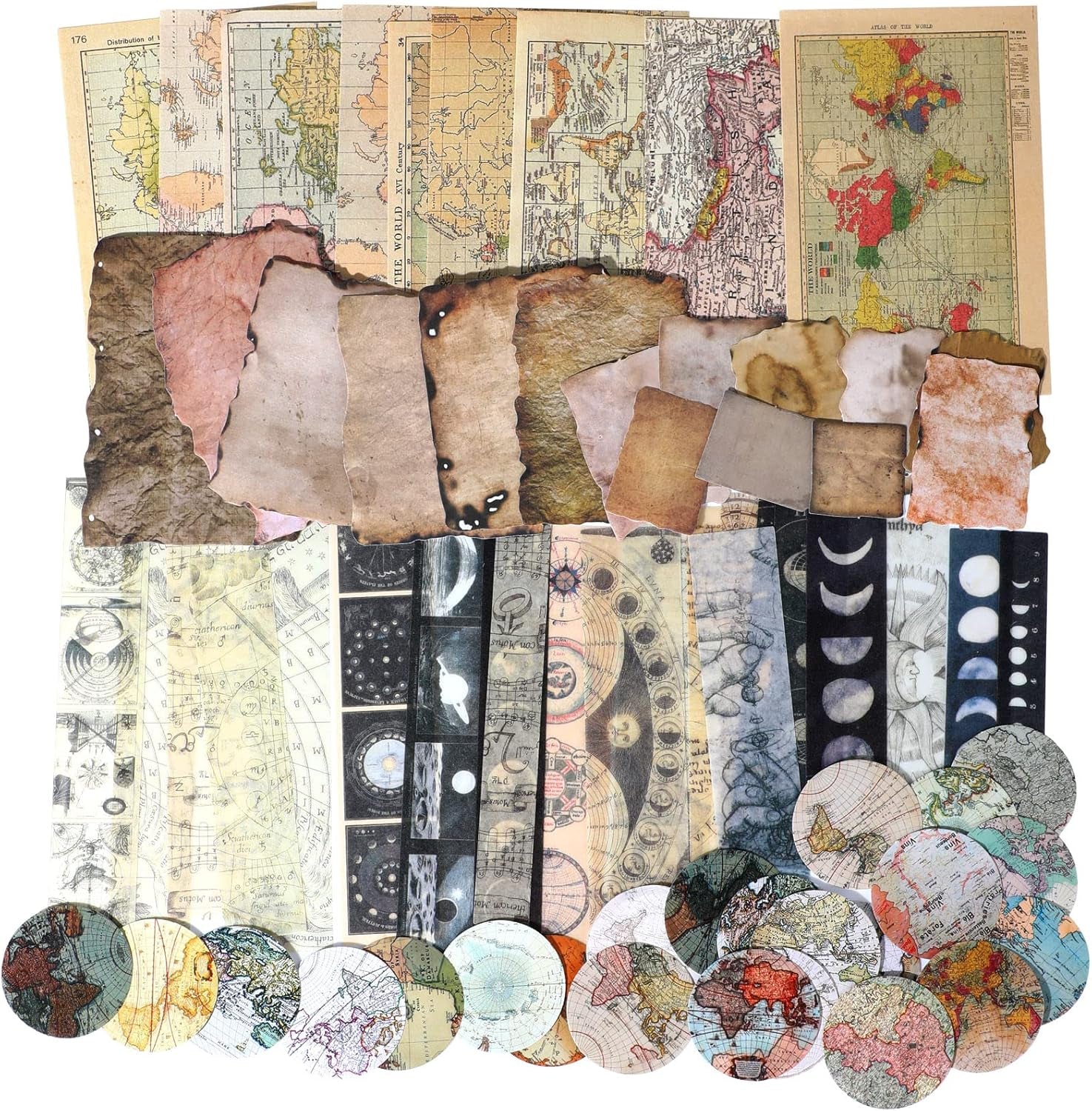 191 Pieces Vintage Astronomy Stickers for Journaling, Celestial Sticker Set, Planet Space Stickers, Astrology Stickers Galaxy Moon Phase Planner Stickers for DIY Scrapbook Journal Decal (Vintage)