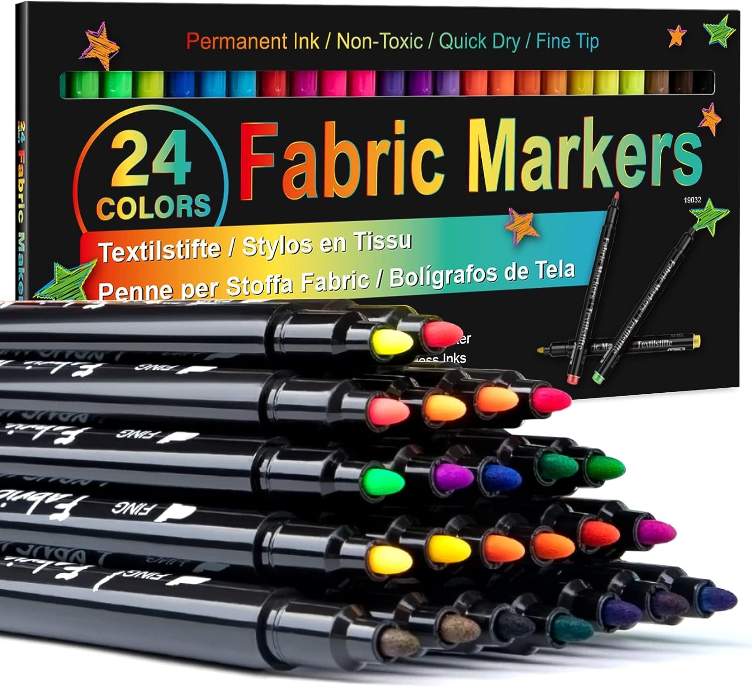 Fabric Markers Permanent for Clothes, 24 Colors Fabric Pens No Bleed, Fine Tip for Kids, Non-Toxic Markers Paint for Tote Bag White Shirt Baby Bibs Shoes