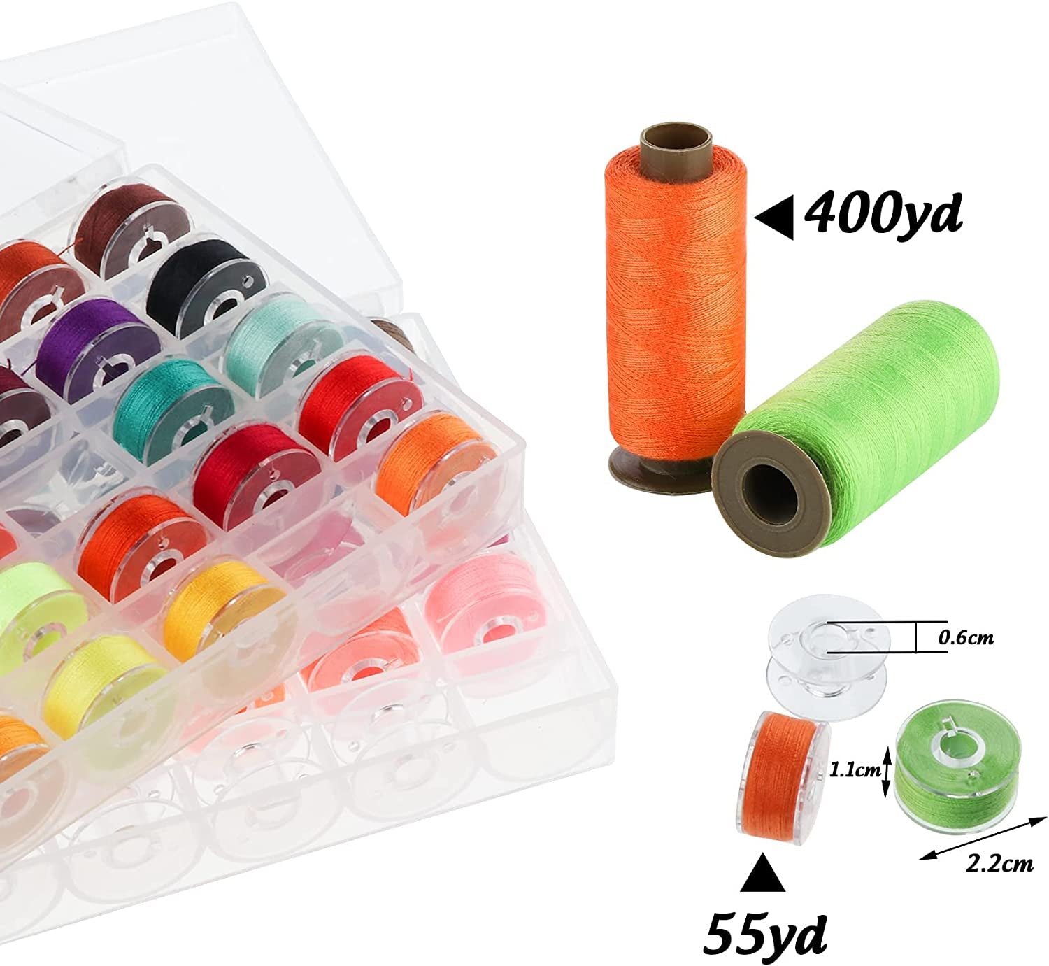 95Pcs Bobbins Sewing Thread Kits, 400 Yards per Sewing Thread Polyester Spools with Case 45 Colors Sewing Supplies, Prewound Bobbin for Brother Singer Janome Hand &amp; Machine Sewing