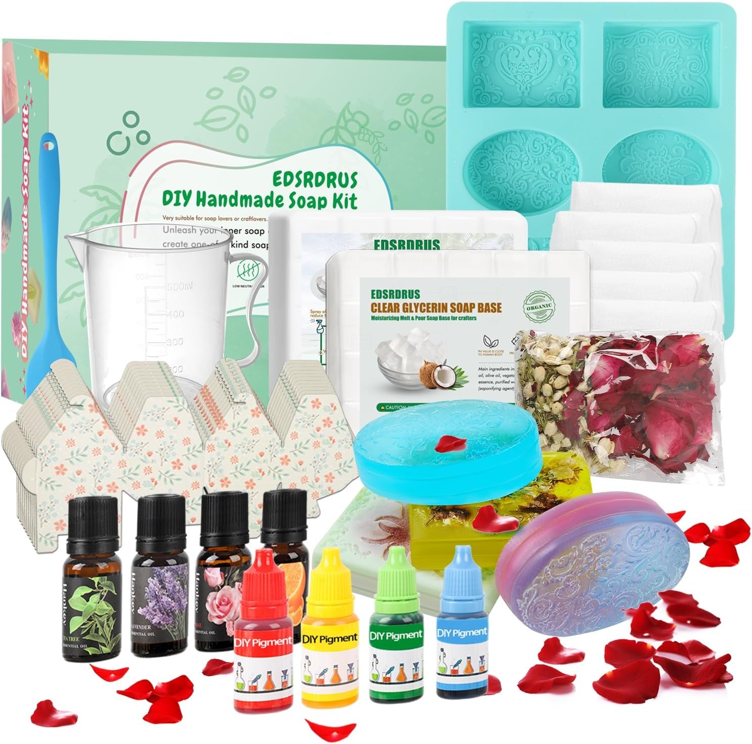Soap Making Kit for Adults & Kids - Soap Making Supplies with 2Lbs Glycerin Soap Base, Silicone Molds, Dried Petals, Fragrance Oils, Pigments & More - Fun, Easy, Creative DIY Craft Kits