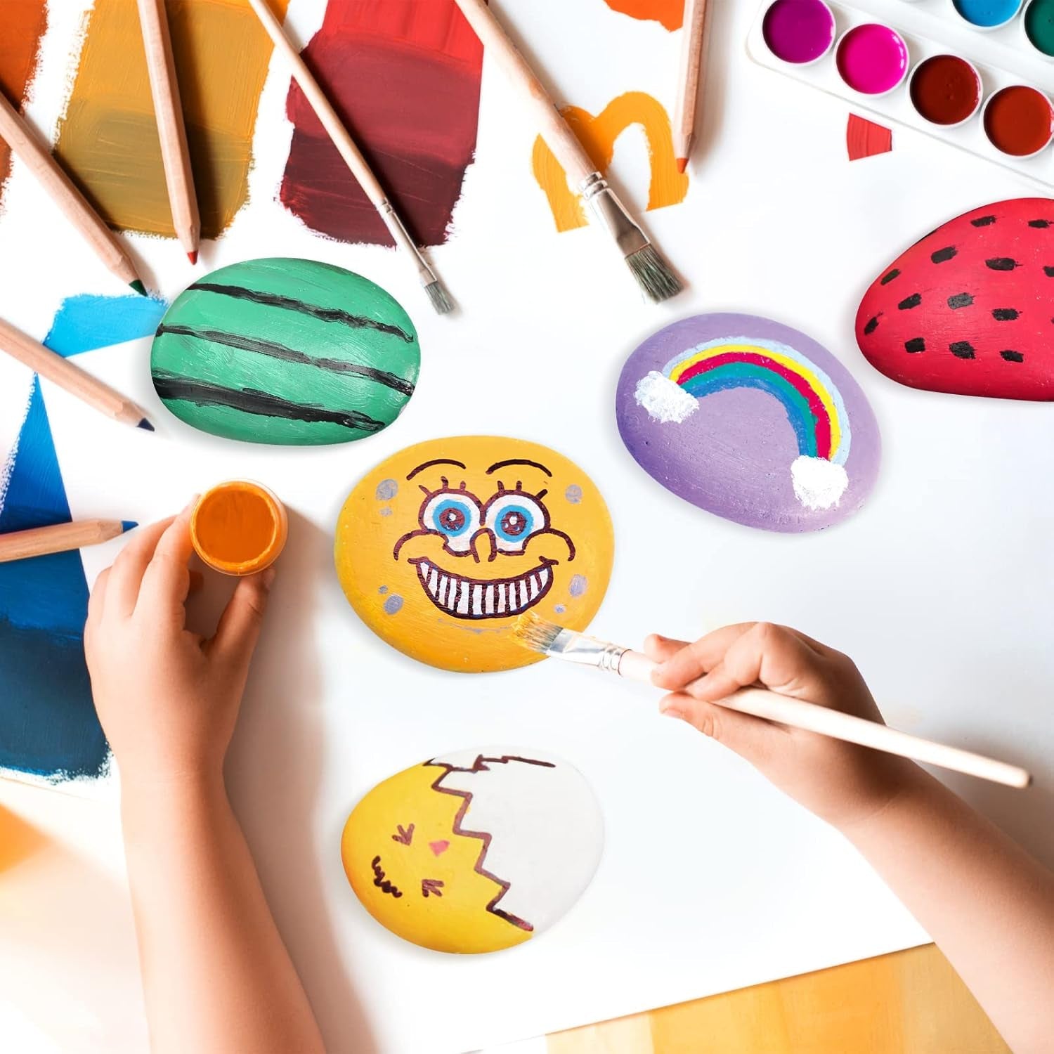 24Pcs River Rocks for Painting- 2-4 in Extra Large Hand Picked Rock-Thick-Flat-Smooth Painting Rocks- Perfect for DIY, Kids Crafts, Kindness Stone, Garden &amp; Home Decor, Holiday Easter Gift