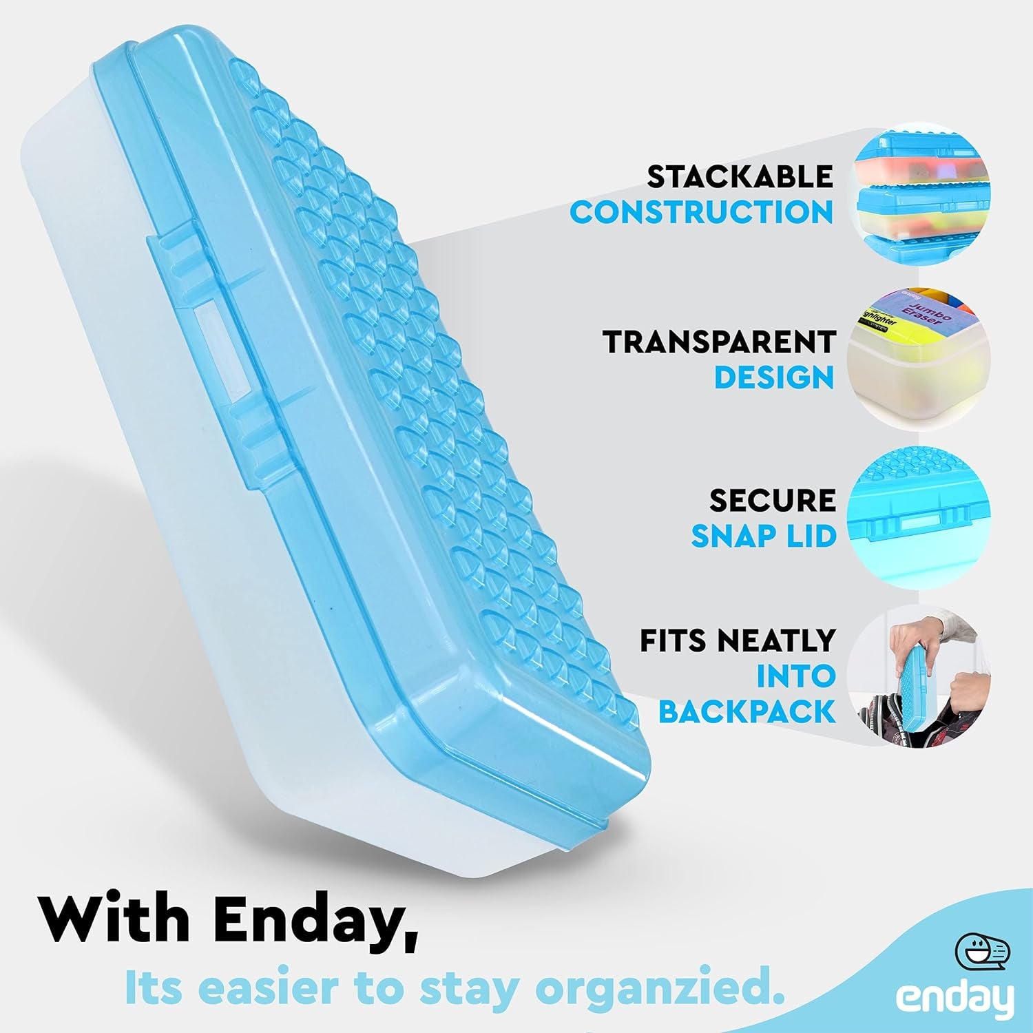 Plastic Pencil Box Large Capacity Pencil Boxes – 6 Pack Assorted Colors, Pencil Box Plastic Pencil Case Office Supplies Storage Organizer Box - by Enday