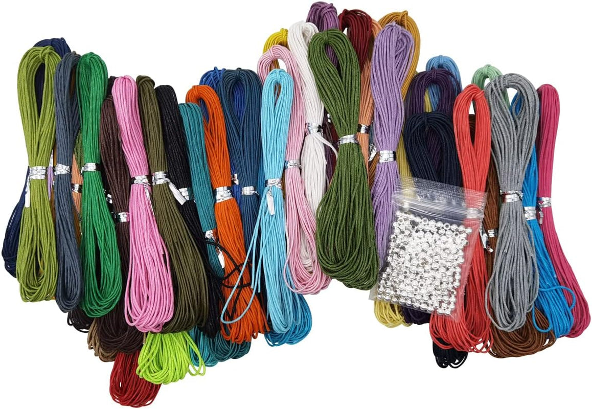 40 Colors 1Mm Jewelry Making Beading Crafting Macrame Waxed Cotton Cord Thread with 200 Silver Metal Beads, 10 Yards Each Color
