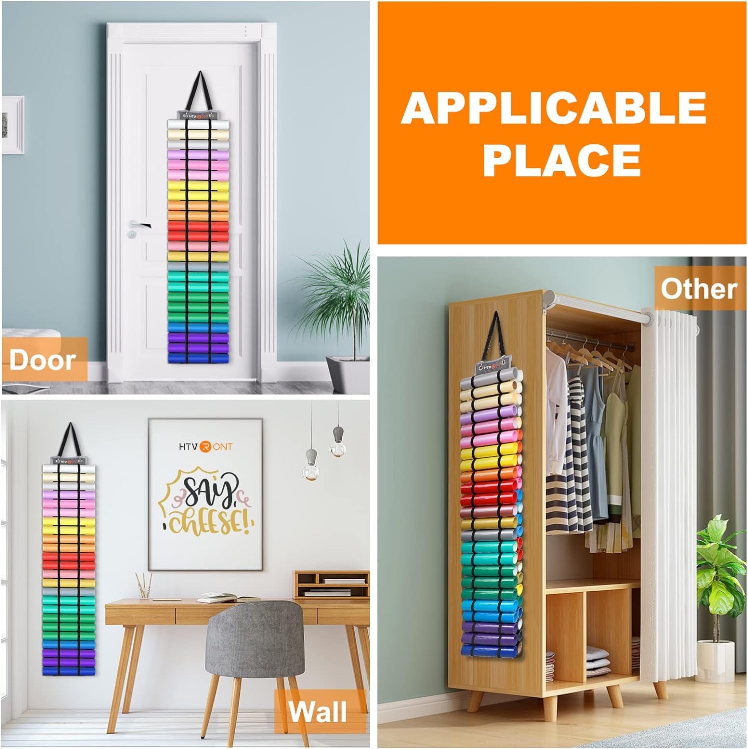 Vinyl Storage Organizer, Vinyl Roll Holder Holds up to 48 Rolls, Grey Craft Vinyl Organizer Wall Mount/Hanging over the Door, Vinyl Roll Storage for Home Craft Room