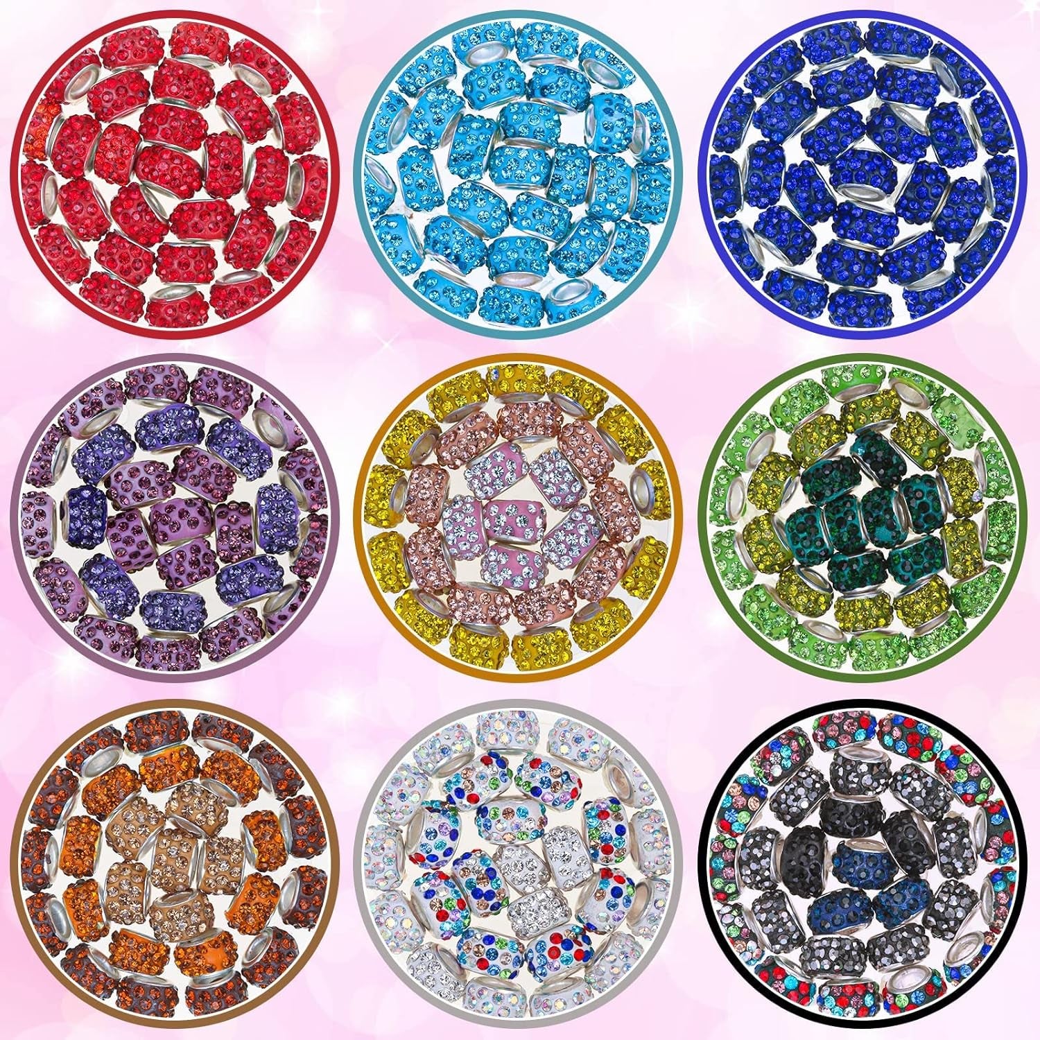 200 PCS Large Hole Beads for Jewelry Making,  European Beads Bulk Spacer Beads with Mixed Color Rhinestone Beads Charms for DIY Craft Bracelet Necklace Earring Making