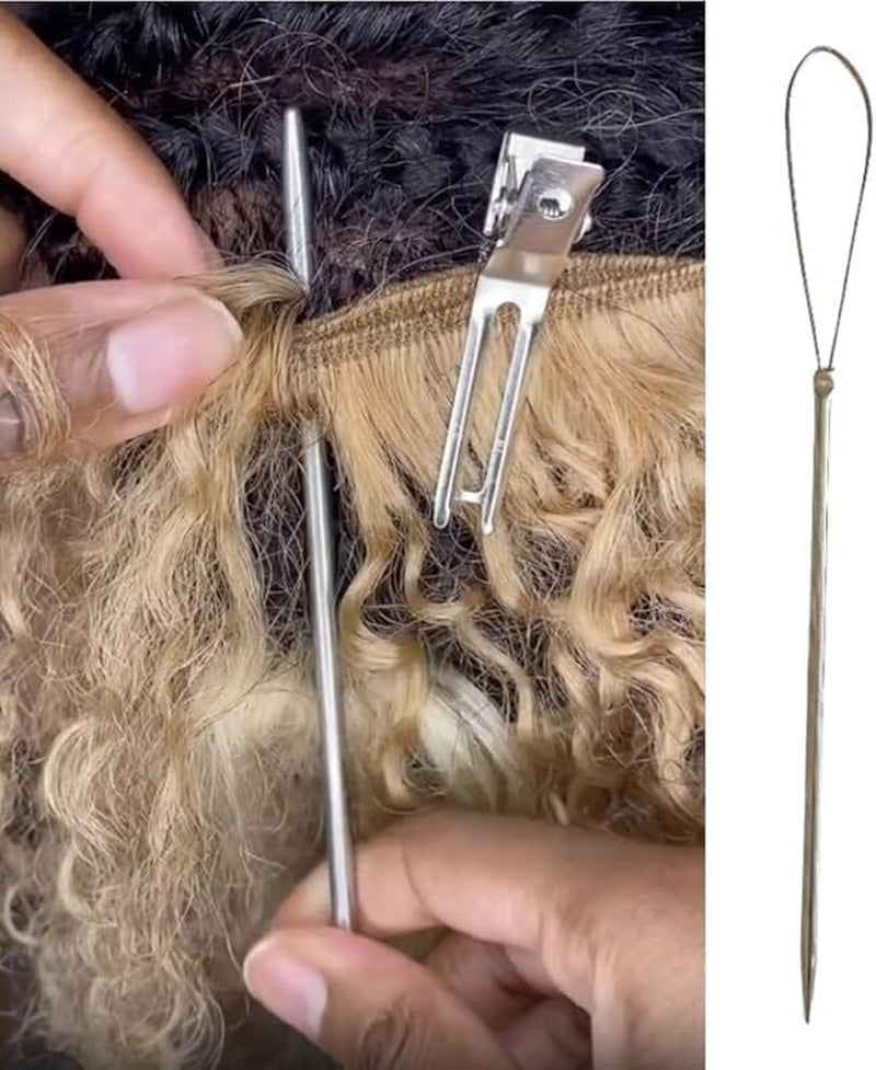 Illusion Crochet Needle Hook for Hair Extensions, Crochet Braids, Interlocking Locs, and Human Hair Bundles (Straight)