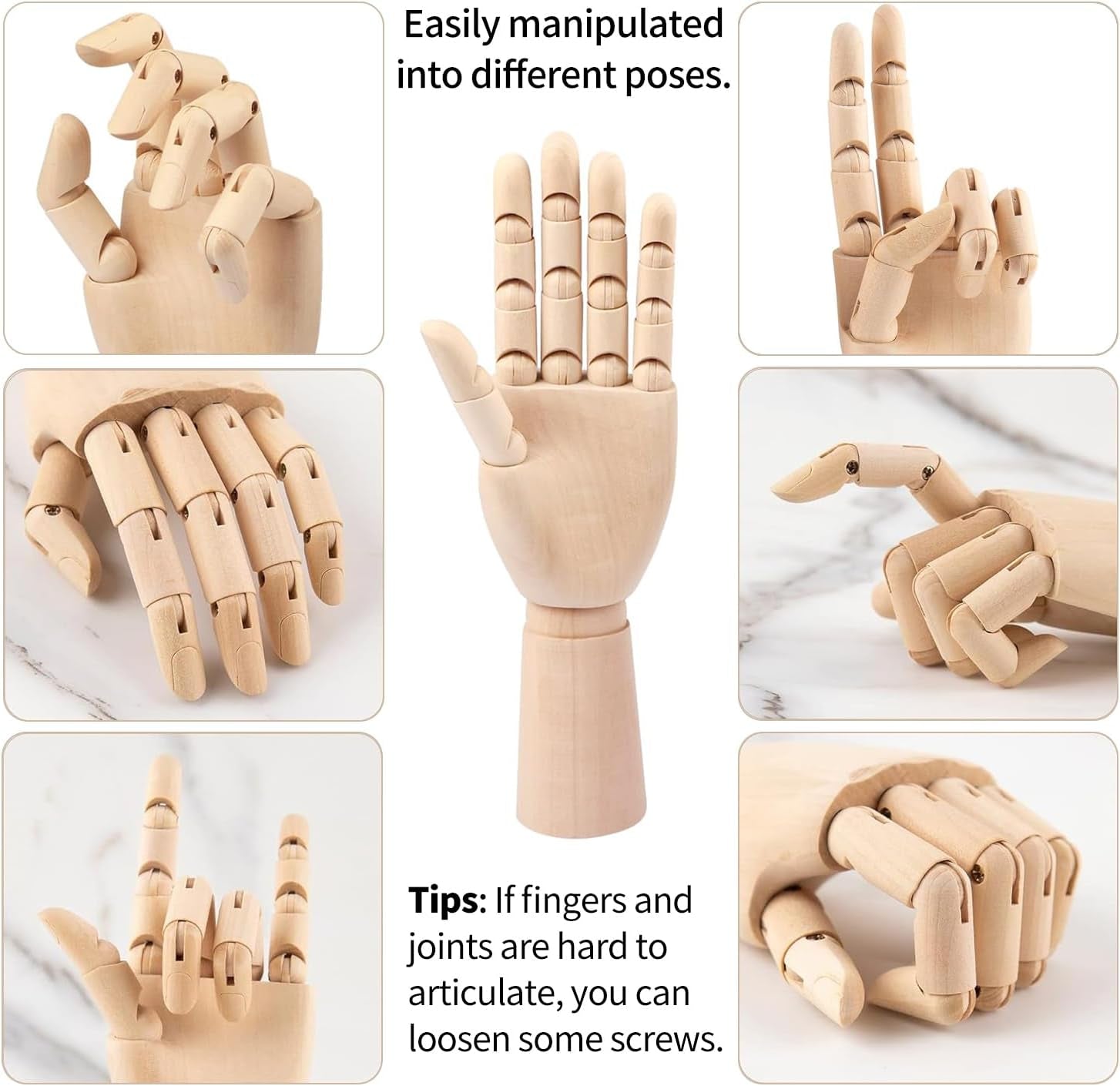 2-Pack 8" Artists Wooden Drawing Figure Mannequin Human People Dolls Figure Manikin Supplies Stop Motion Figure Kit Drawing Tools 12" Wooden Manican Fingers Left Hand for Drawing,Painting,Sketching