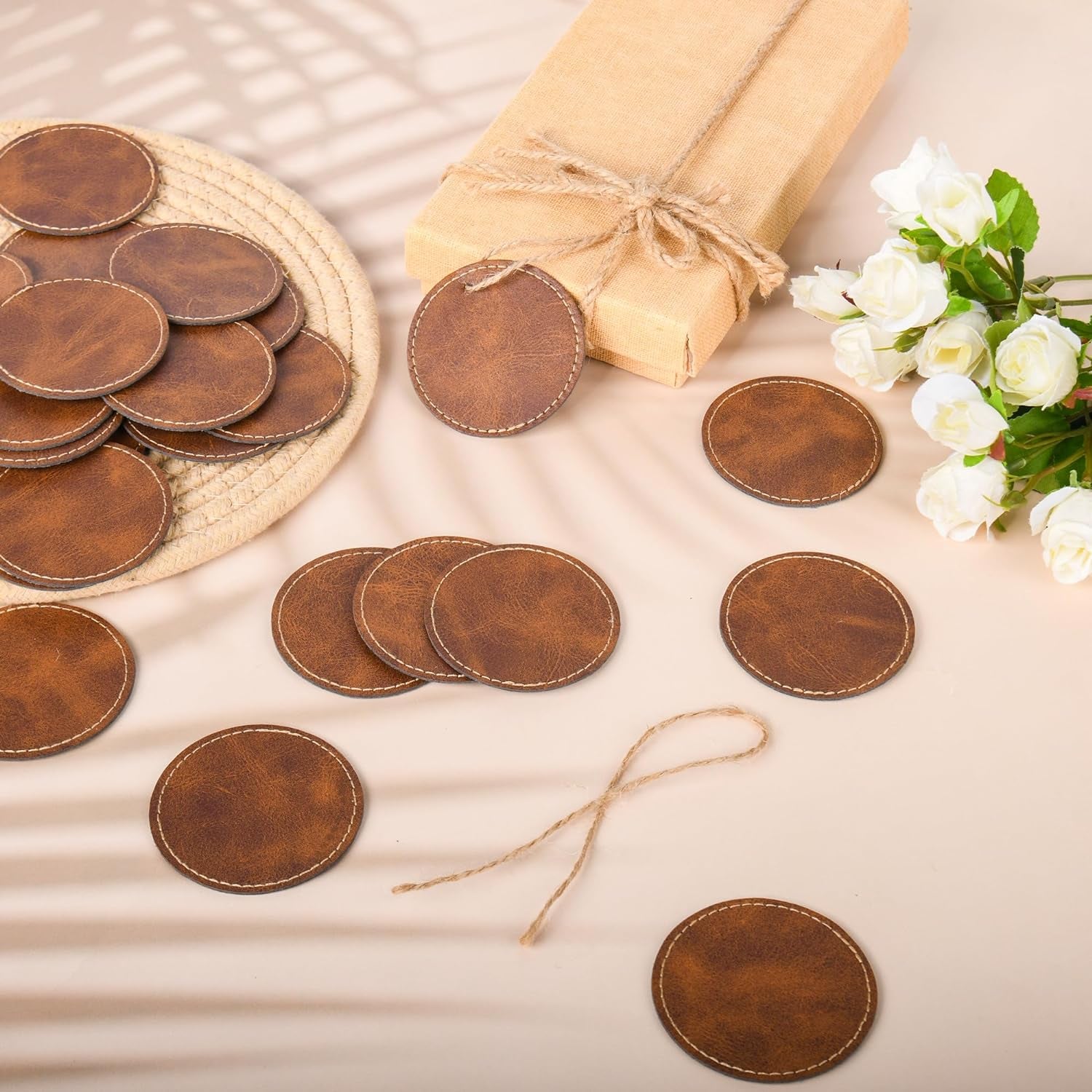 60 Pcs Blank Leatherette Hat Patches and Adhesive Laser Artificial Leather round Patches, Artificial Leather Patches for Hats Custom Fabric Repair Seam Laser Supplies