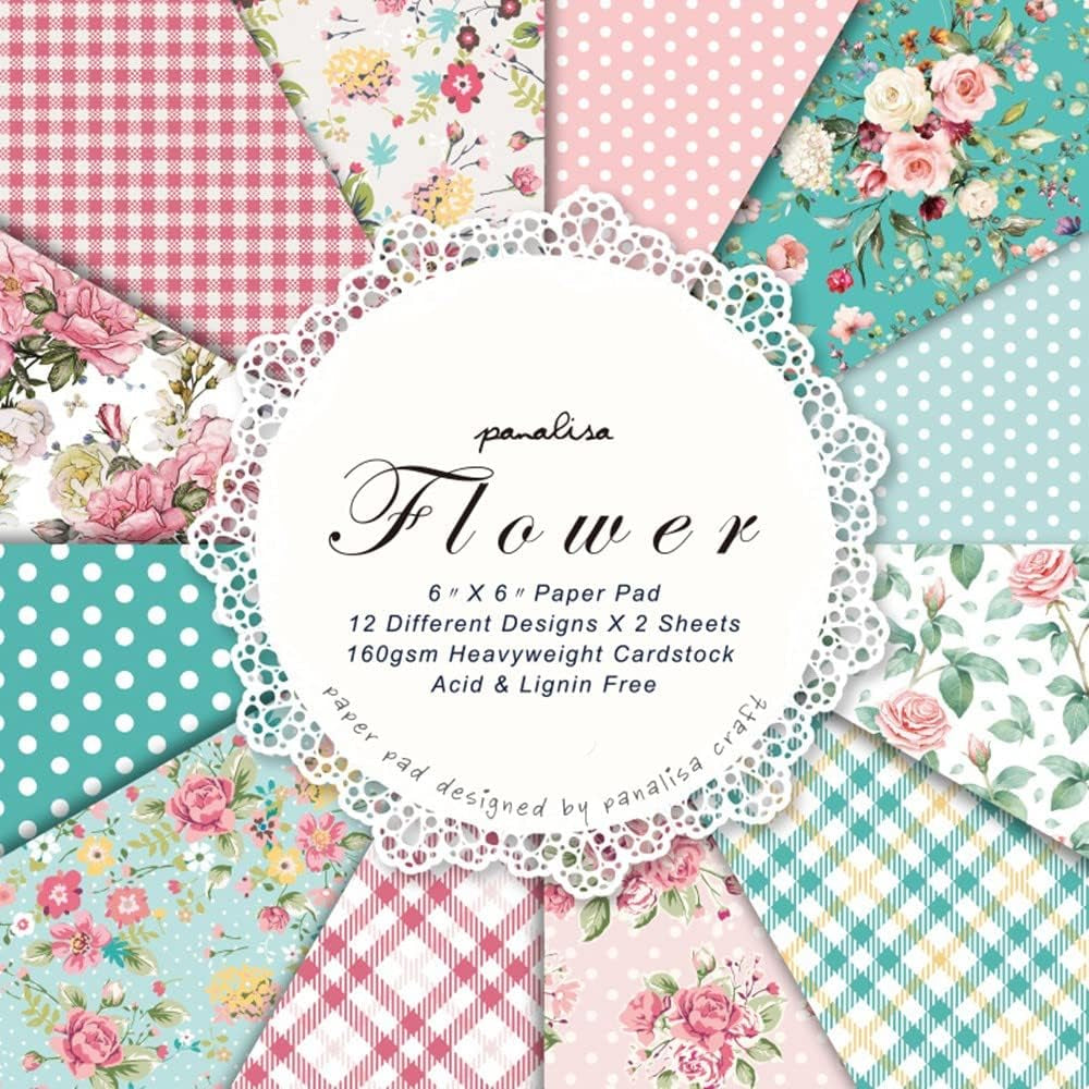 Scrapbook Paper Pack 6X6,Spring Scrapbook ,Vintage Scrapbooking Supplies,12 Designs Retro Floral Pattern Paper 24 Sheet Decorative Paper for Card Making Scrapbook Decoration,Photo Album Decor