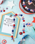 180 Pieces Patriotic Beads 4Th of July Wood Beads Independence Day Craft Bead America Flag Stars Beads Blue White Red Plaid Bead for DIY Garland Bracelet Necklaces Tiered Tray Decor (Classic Style)