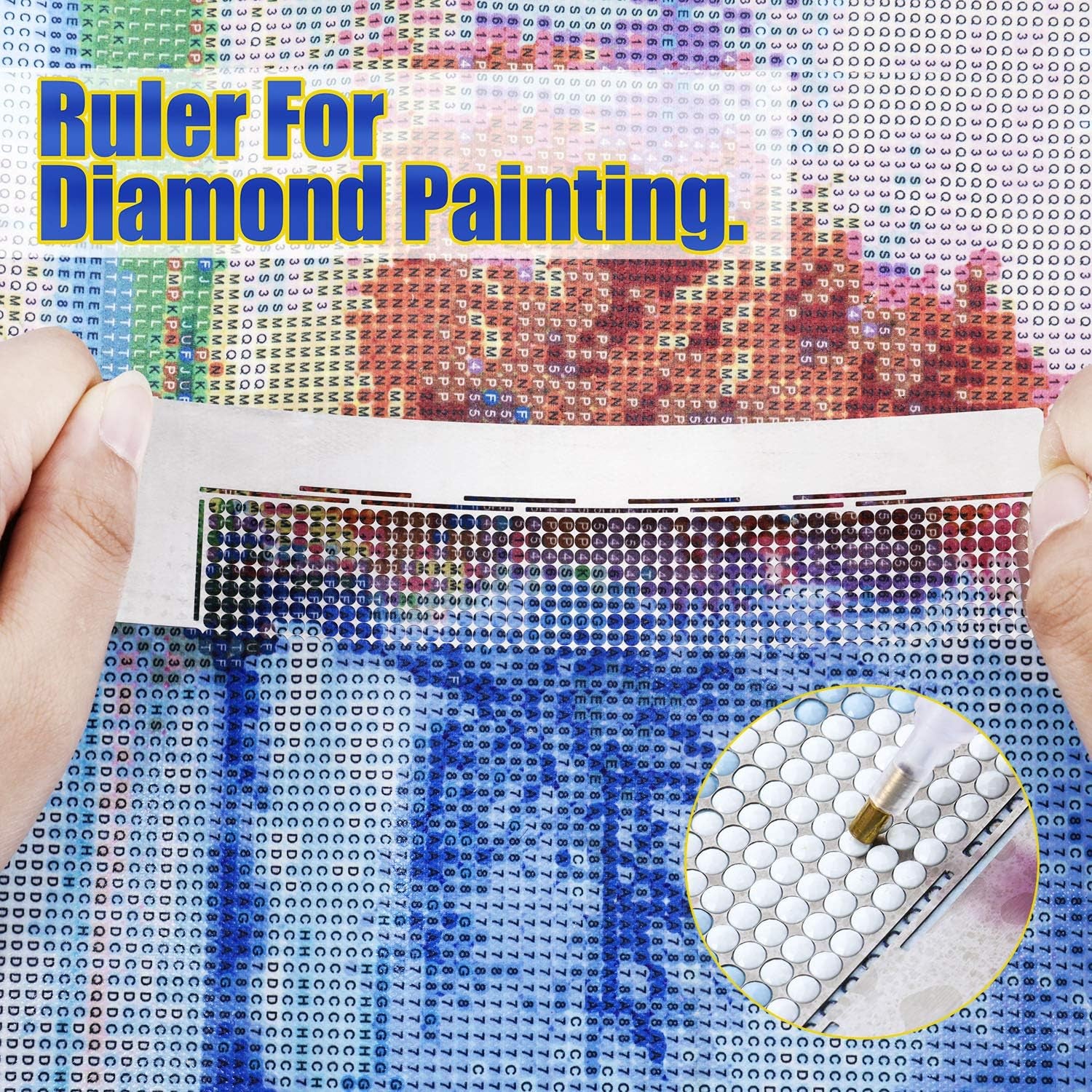 3 Pieces Diamond Painting Ruler Stainless Steel Diamond Mesh Ruler 5D Diamond Ruler Tool with 216, 400 and 800 Blank Grids, 2 Pieces Diamond Painting Fix Tool for DIY Diamond Painting Kits