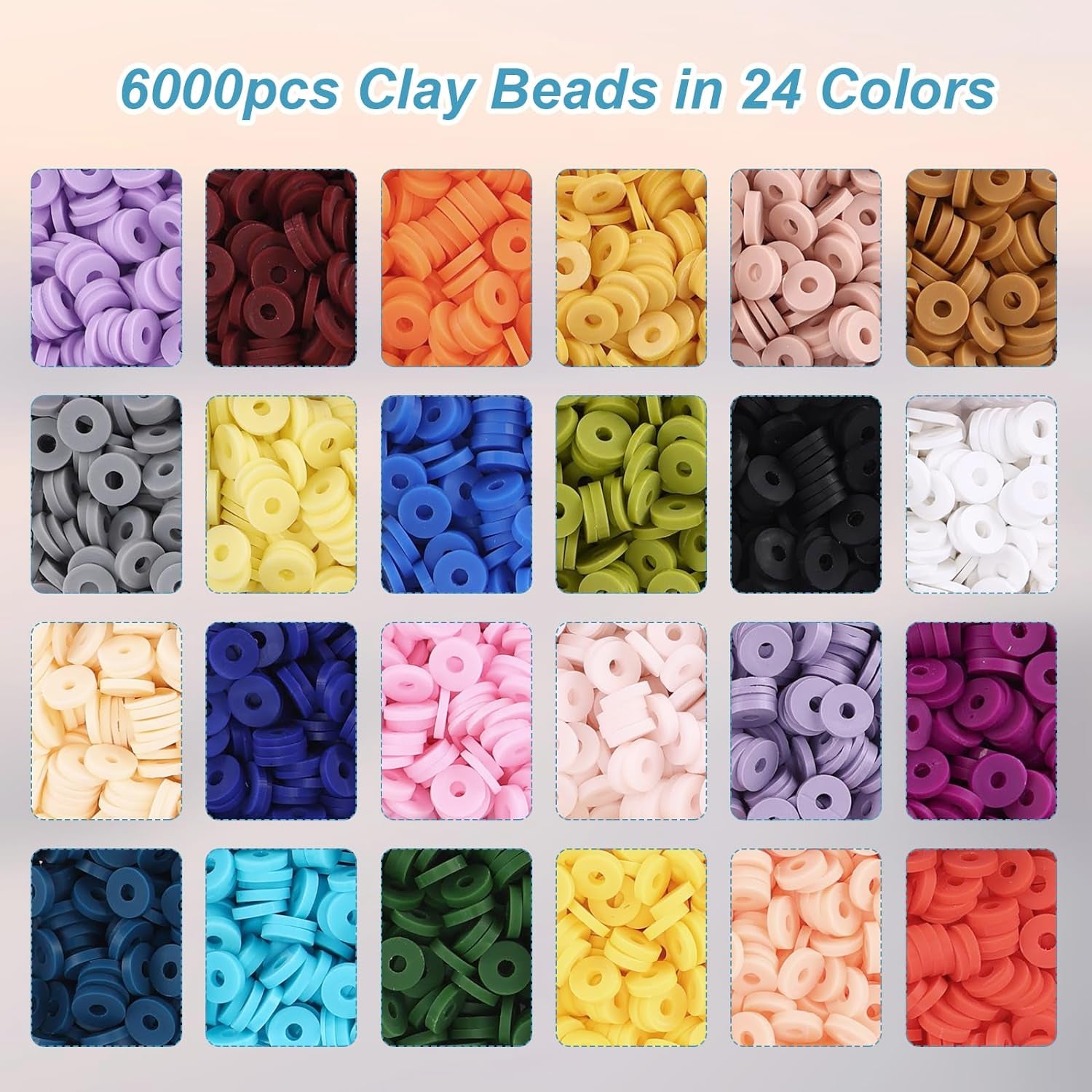 6000Pcs Clay Beads Bracelet Making Kit for Adults, 24 Colors Flat Heishi Clay Beads with Charms, Preppy Beads for Jewelry Earring Craft Making