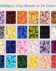 6000Pcs Clay Beads Bracelet Making Kit for Adults, 24 Colors Flat Heishi Clay Beads with Charms, Preppy Beads for Jewelry Earring Craft Making