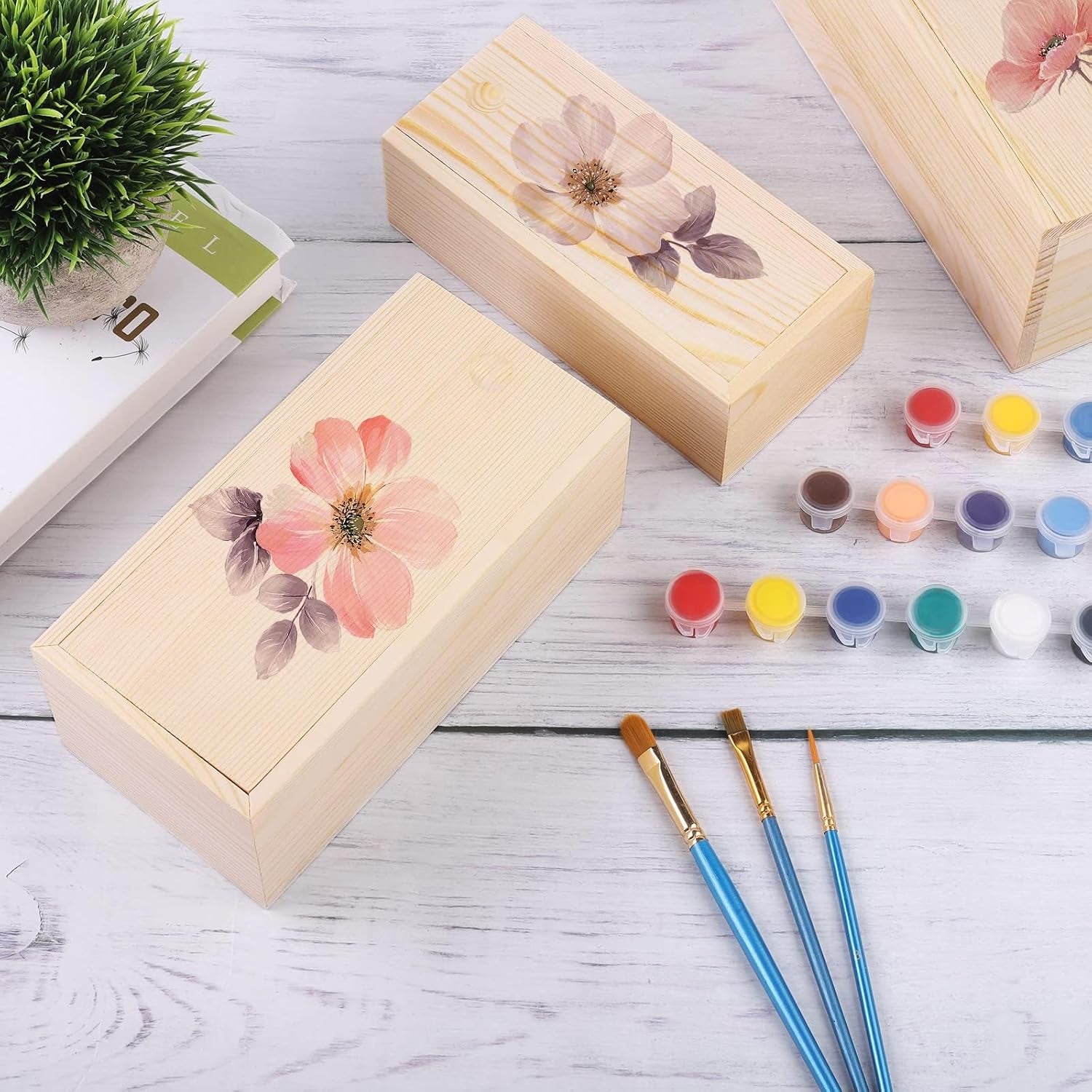 3 Pack Unfinished Wooden Box with Slide Lid, Blank Pine Wood Box Case Container Wood Jewelry Box for Storage, Arts, Crafts, Hobbies, Sewing, Keepsakes, Jewelry