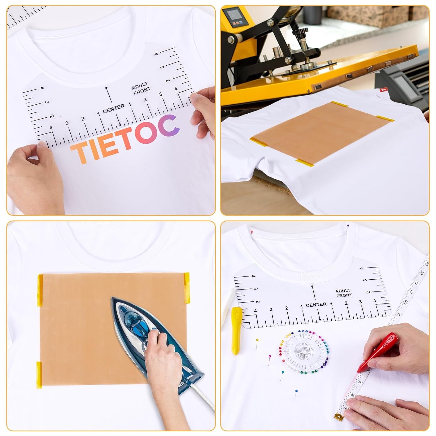 18Pcs Sublimation Accessories, Tshirt Ruler Guide Vinyl Alignment Tool, Heat Press Accessories, Teflon Sheet Non Stick 16X20", Heat Resistant Tape 0.4"X108Ft, PVC T Shirt Rulers to Center Designs