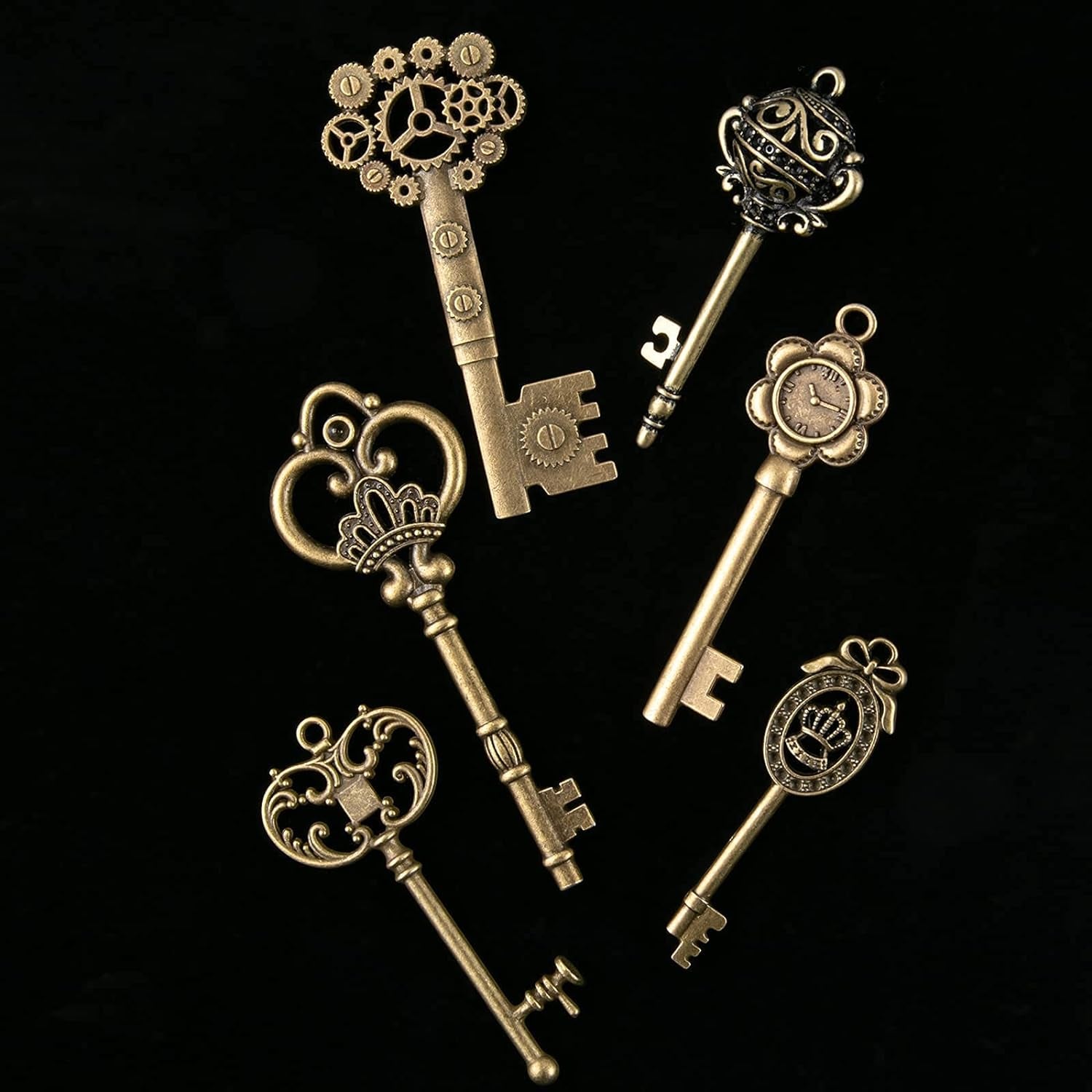 Vintage Skeleton Keys Set, Filigree Steampunk Keys, Antique Bronze Keys Charms Pendants, Different Style