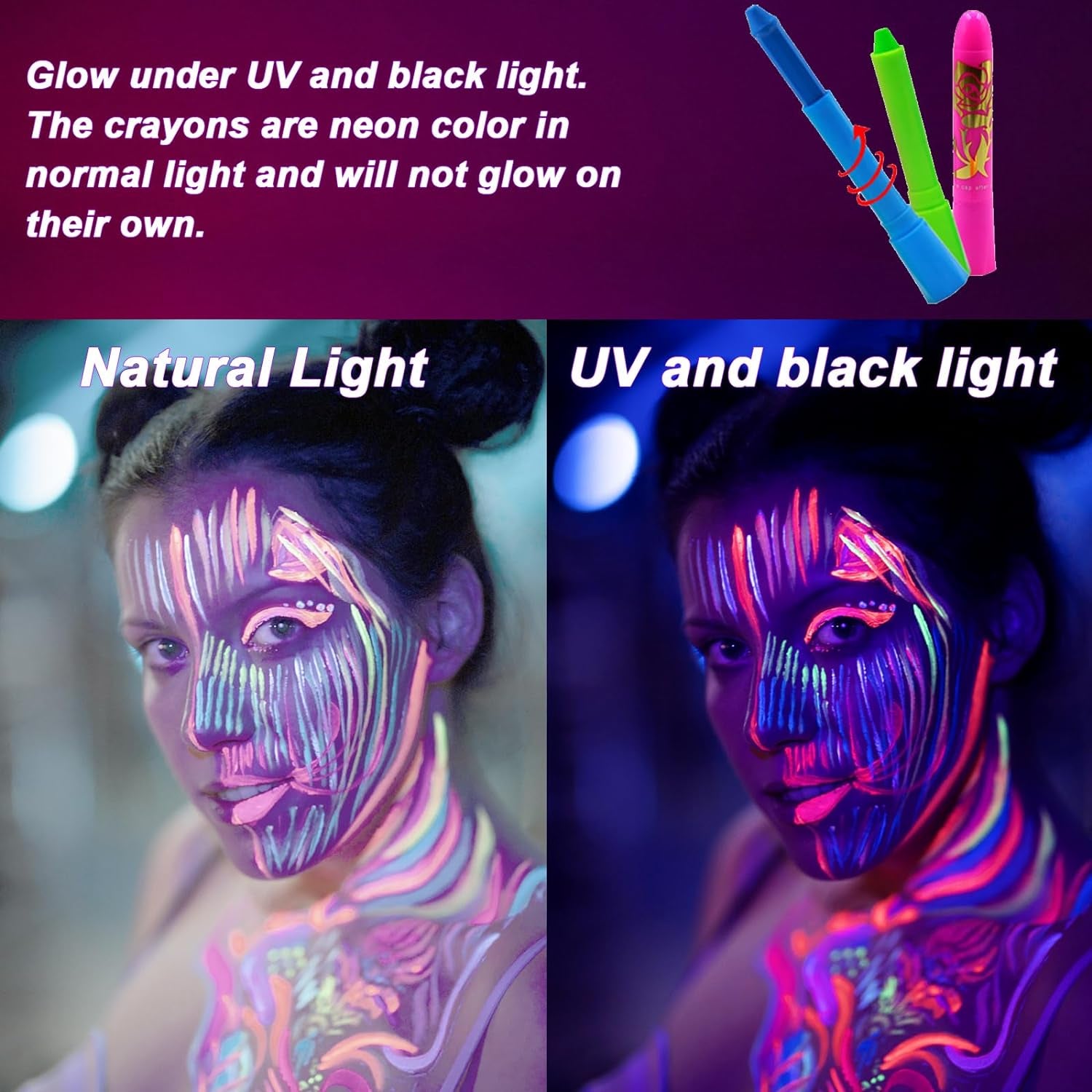 10 Color Glow in the Dark Face Paint,Uv and Black Light Neon Face and Body Painting Set Mardi Gras Halloween Masquerade Black Light Birthday Party Masquerade Party Supplies (10 COLORS)