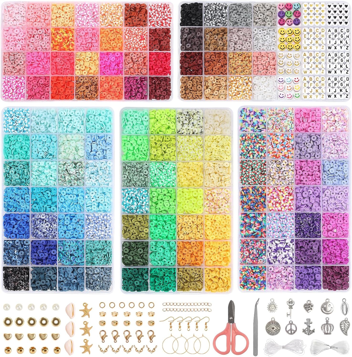16860 Pcs Clay Beads Bracelet Making Kit, 128 Colors Polymer Beads Spacer Heishi Beads, Flat Preppy Beads for Jewelry Making Kit with Charms, DIY Crafts Gift