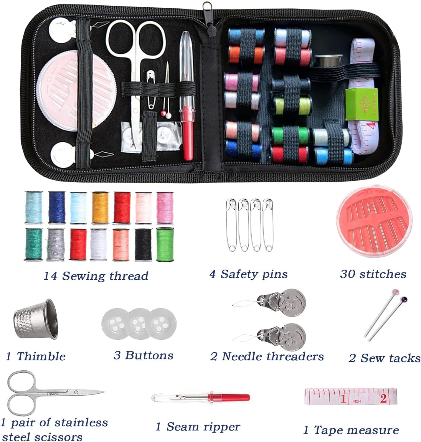 Sewing Kit,Sewing Bag Set, Portable Sewing Kit - DIY Supplies with Accessories, Ideal for Adults, Beginners, Travelers and More. Includes Black Handbag.