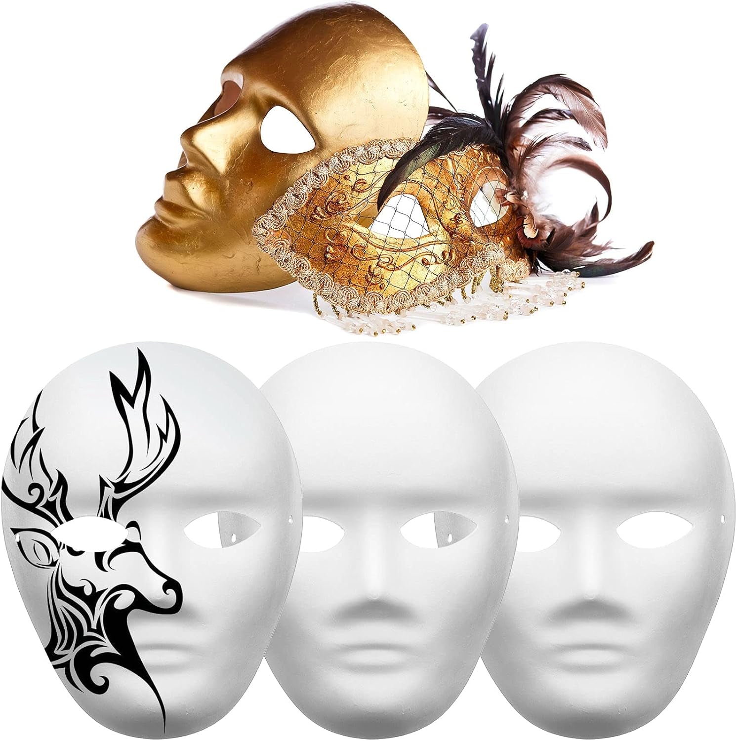 36 Pieces Paper Mache Masks White DIY Craft Paintable Mask Cosplay Mask Halloween Party Decor for Women Men, 2 Sizes