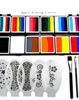 Professional Face Paint Makeup Split Cake Palette 12 × 10Gm Water Actived, Non-Toxic One Stroke Rainbow Body & Face Painting Kit with 5 Stencils, 3 Brushes for Kids Adults
