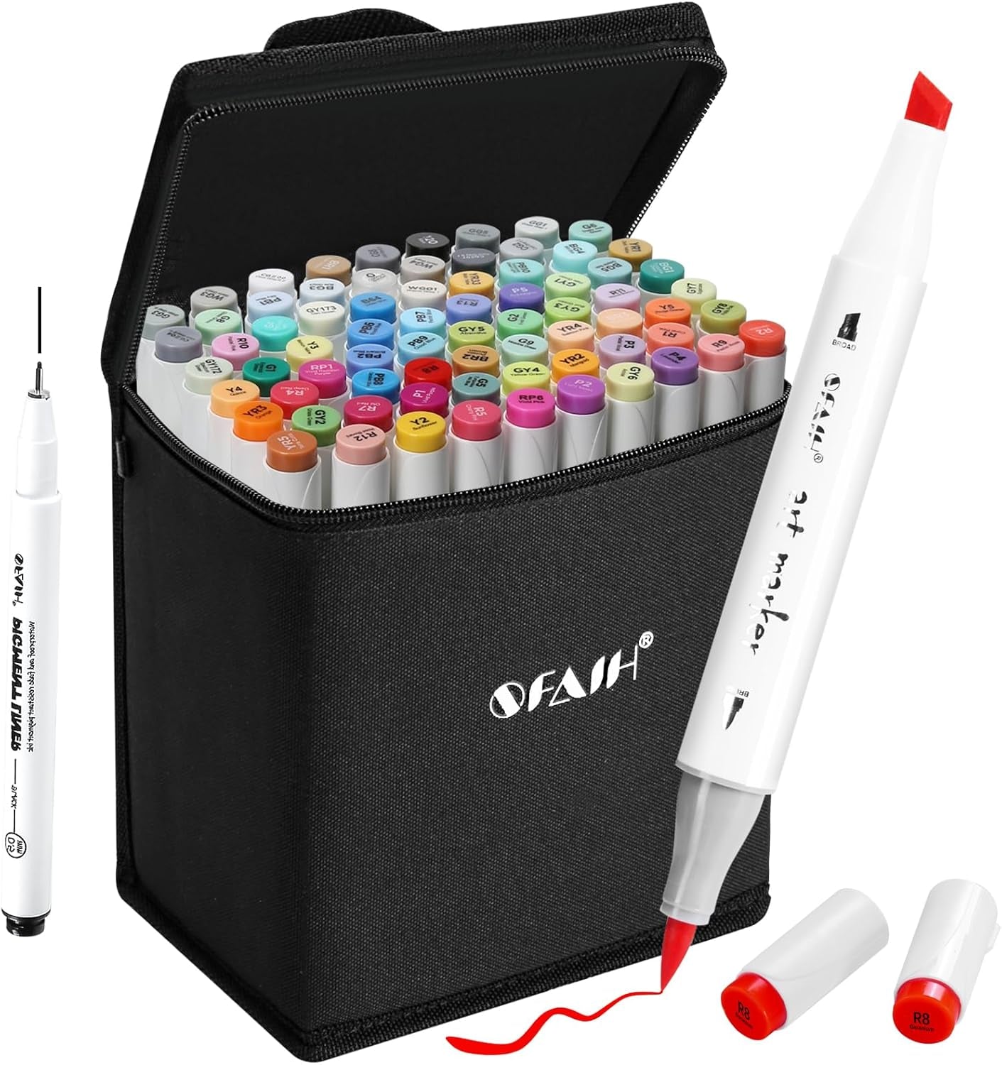 Brush Tip Alcohol Markers Set 72 Colors Dual Tip Alcohol Based Markers Brush Tip and Chisel Tip, Art Drawing Markers for Adult Coloring Books W/ 1 Blender