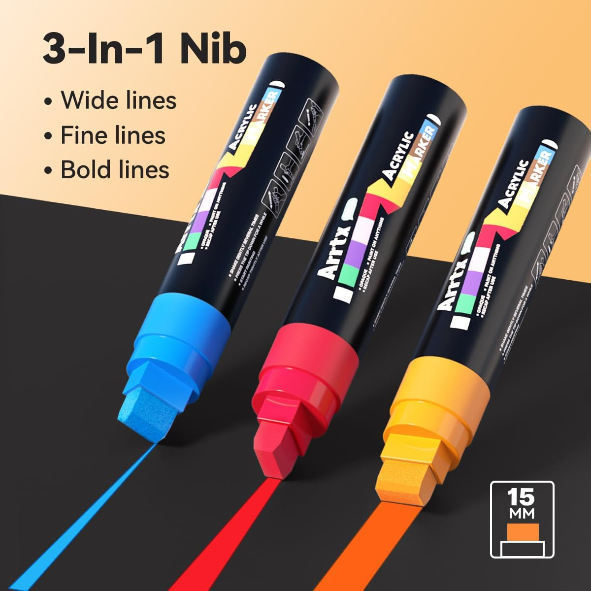 10-Piece Jumbo Acrylic Paint Markers, 15Mm Felt Tip, Waterproof, Odorless, Non-Toxic, Multi-Surface Art Supplies for Rock Painting, DIY Crafts Making