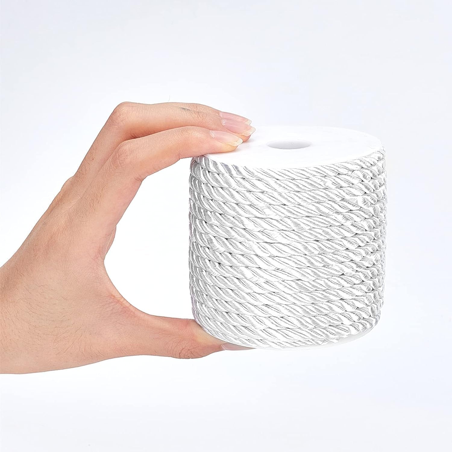 59 Feet Twine Cord Rope 5Mm Twist Cord 3 Braided Decorative Rope Cord Satin Silk Thread for Handfasting Home Decor Upholstery Curtain Tieback Honor Cord Graduation Cord White