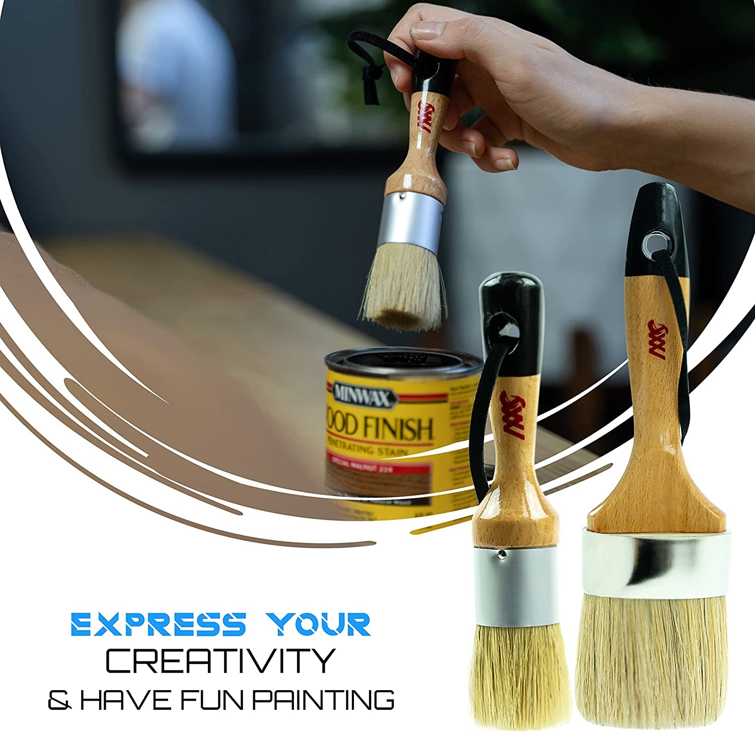 Chalked Paint and Wax Brush for Furniture - Premium Pack of 2, Natural Bristles, Compatible with All Types of Chalk Paints, Stencils &amp; Furniture Wax - Superior Paint Pick-Up &amp; Release, No Shedding