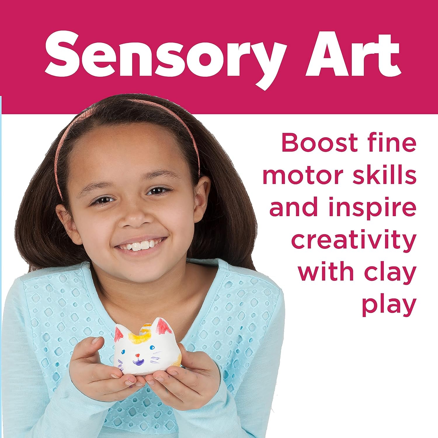 Pottery Studio Refill Kit - 2 Lbs. of Natural Air-Dry Pottery Clay, 6 Paint Pots and Paintbrush, Clay Making Kit for Kids