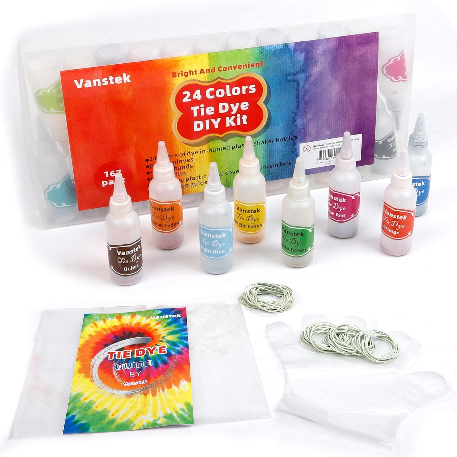 Tie Dye Kit, 24 Colors Tie Dye Shirt DIY Fabric Dye for Women, Kids, Men, with Rubber Bands, Gloves, Plastic Film and Table Covers for Family Friends Group Party Supplies