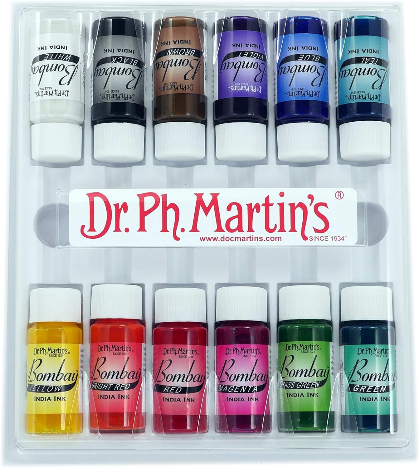 Bombay India Ink (Set 1) Ink Set, 0.5 Oz, Set 1 Colors, 1 Set of 12 Bottles