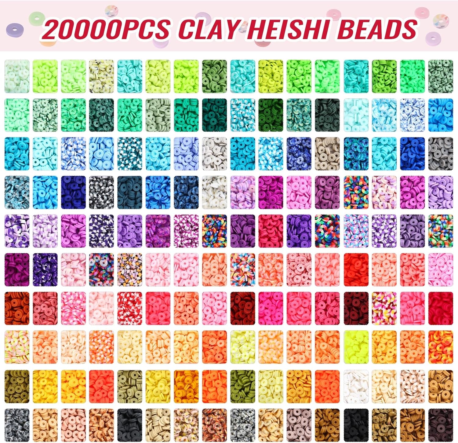 20,000 Pcs Clay Beads Bracelet Making Kit, 160 Colors Polymer Beads Spacer Heishi Beads, Jewelry Kit with Charms Elastic Strings, DIY Crafts Gift