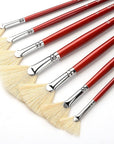 Fan Brush for Painting, 7 Pieces Fan Brush Set with Hog Bristle Natural Hair and Long Wood Handle, Professional Artist Fan Brushes for Acrylic Painting,Oil Watercolor Painting