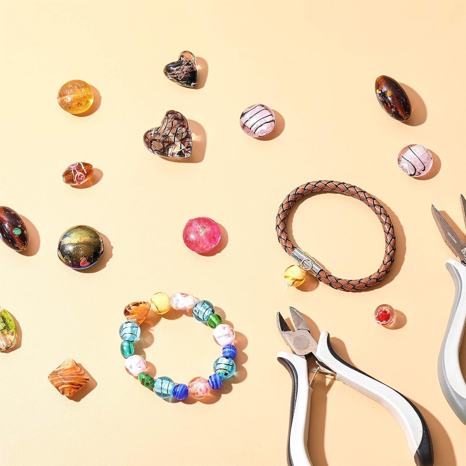 100 Pieces Assorted Glass Beads for Jewelry Making Adults, Large and Small Mixed Shaped Glass Beads Bulk for DIY Necklaces Bracelets, Crafting Supplies Kit