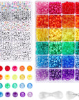 4000Pcs Pony Beads Kit, 2400Pcs Rainbow Kandi Beads and 1600Pcs Letter Beads, 24 Colors Plastic Craft Beads Bulk for Bracelets Jewelry Making with 20M Crystal String and 30M Elastic String